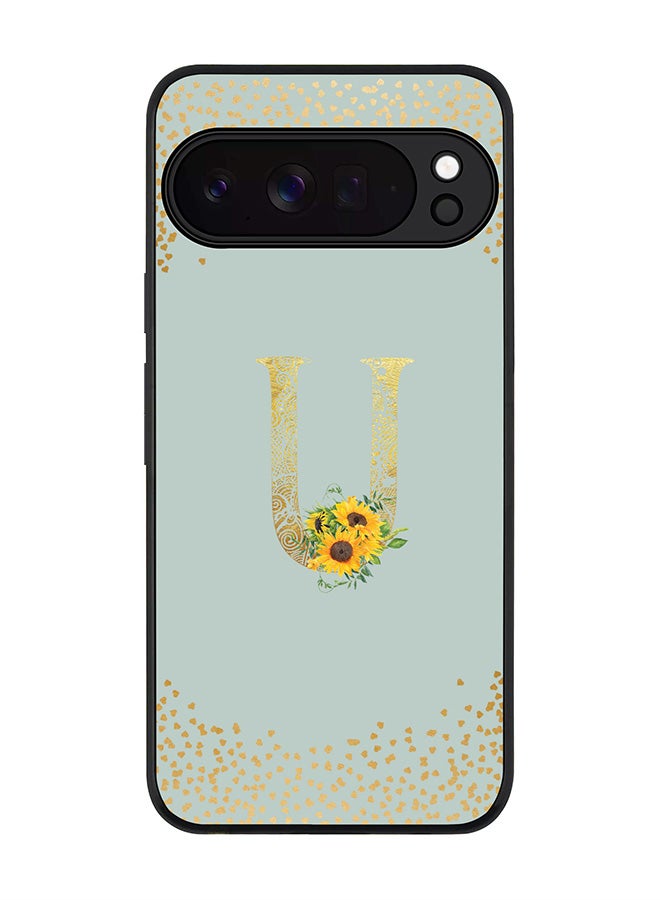 For Google Pixel 10 Pro XL Case,Slim fit Camera Protection, Shockproof Thin Phone cover  - Custom Floral Monogram - U  (Light Grey )